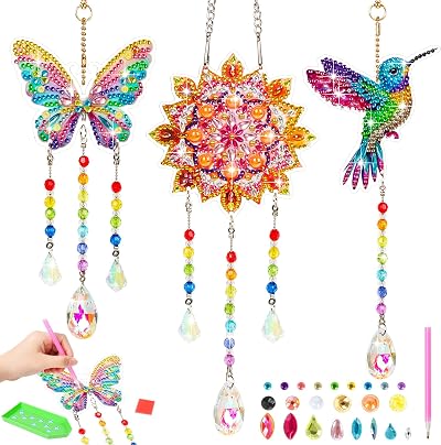 Jovicos Diamond Art Wind Chimes Kit 3 Pcs DIY Pendant Crafts for Girls