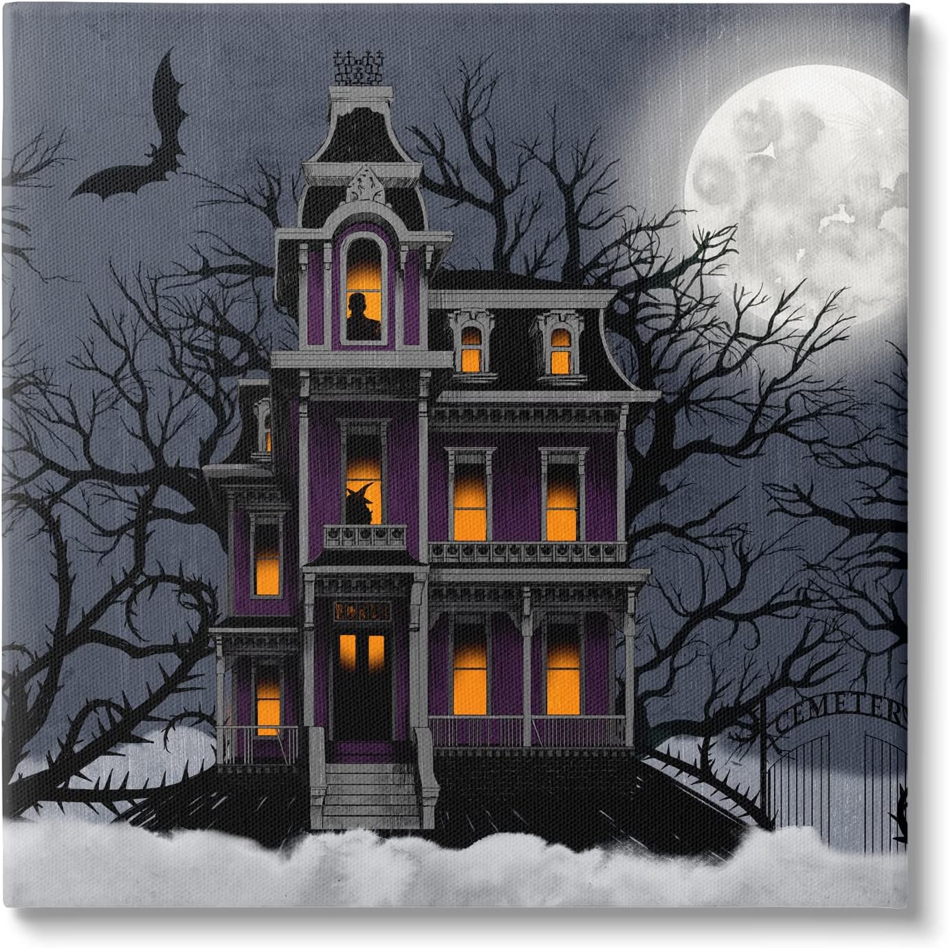 Paintings - Stupell Industries Creepy Haunted Halloween House Under Moonlit Sky, Design by Grace Popp