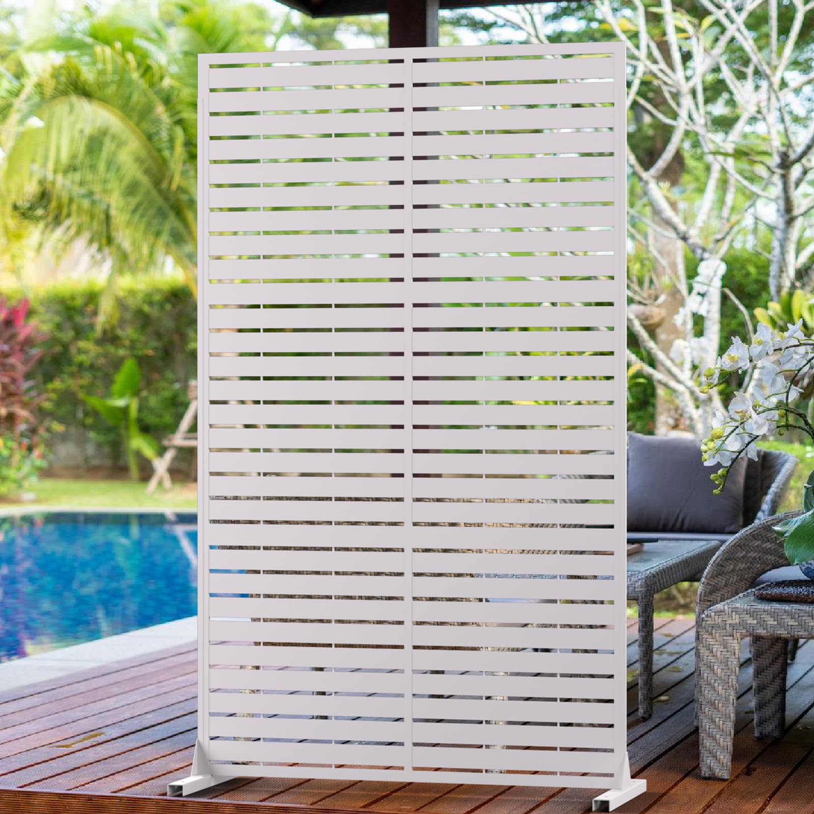 Photo 1 of 6FT Outdoor Metal Privacy Screen – Decorative Privacy Fence and Room/Garden Divider, Weather-Resistant Freestanding Panel with Stand, Durable Steel for Patio, Garden, Balcony, or Backyard