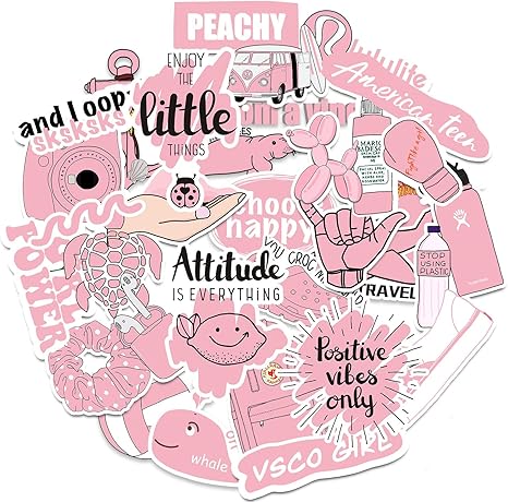 Amazon Com Vsco Pink Stickers 50 Pack Cute Trendy Vinyl Sticker