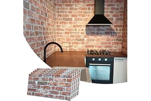 Dundee Deco 3D Wall Panels Faux Brick - Cladding, Red Brown Stone Look Wall Paneling, Styrofoam Facing for Living Room, Kitchen, Bathroom, Balcony, Bedroom, Set of 5, Covers 27 sq ft