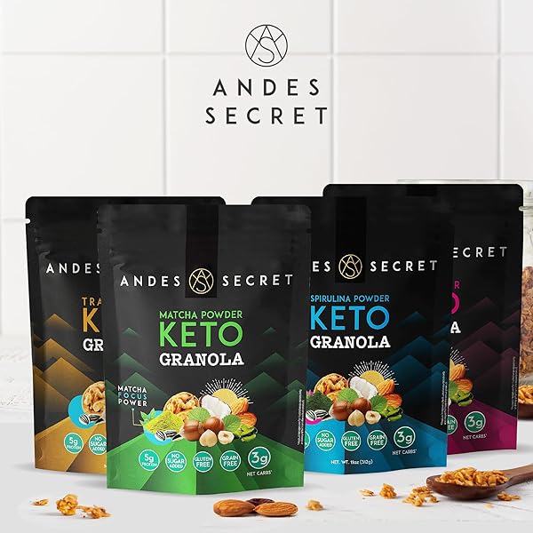 ANDES SECRET MATCHA POWDER GRANOLA – ALMONDS, HAZELNUTS – KETO HIGH PROTEIN GRANOLA WITH NO SUGAR, GRAIN & GLUTEN FREE – 11 OZ (1 PACK)