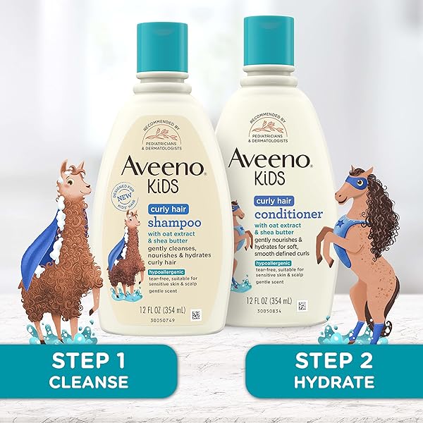 AVEENO KIDS CURLY HAIR CONDITIONER, HYDRATING CONDITIONER, KIDS CURLY HAIR PRODUCTS, OAT EXTRACT & SHEA BUTTER, GENTLE SCENT, 12 FL. OZ (PACK OF 1)