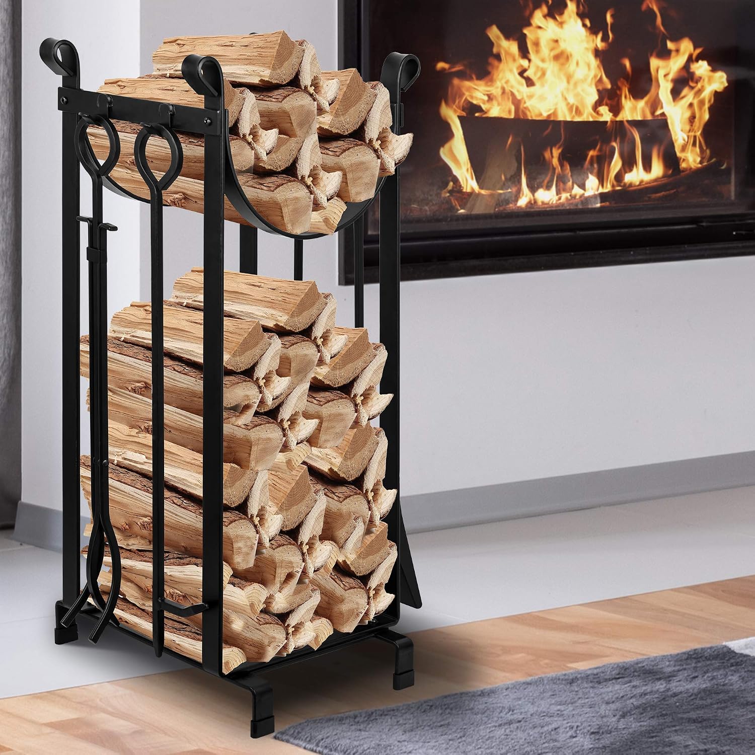 Download Home Kitchen Amagabeli 30 7in Tall Fireplace Log Rack With 4 Tools Bundle Fireplace Bellows Large 15 5x 7 Fireplace Tools
