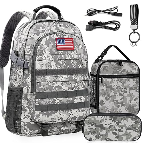 School Backpack for Boys 4pcs Camo Boys Backpack with Lunch Box