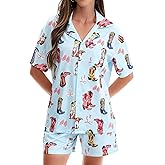 Outofgas Women Cowgirls Pajamas Cowboy Boots Pajama Sets Button Down Shirt Pjs 2 Piece Loungewear Set For Women
