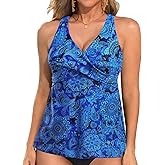 Tempt Me Women Tankini Top Only Flowy Swim Tops V Neck Bathing Suit Top
