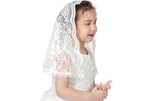 PAMOR First Communion Veils for Girls Lace Chapel Veil Mantilla Veils Latin Mass Church Veil for Catholic Baptism D Shape