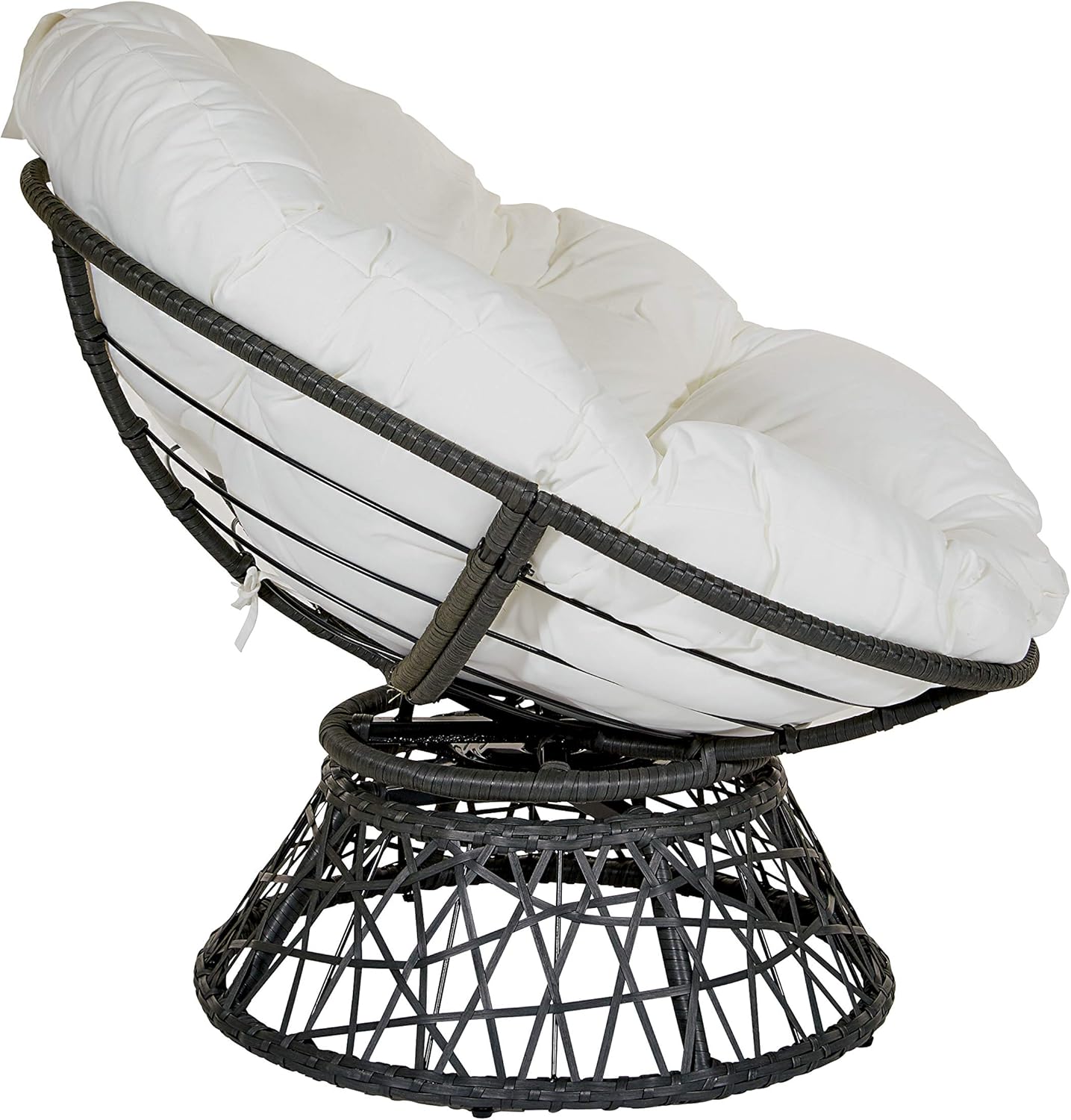 OSP Home Furnishings Papasan Chair with 360-degree Swivel, White Cushion and Black Frame: Furniture & Decor