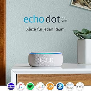 Echo Dot (3. Gen.) – smarter Lautsprecher mit Uhr und Alexa, Sandstein Stoff