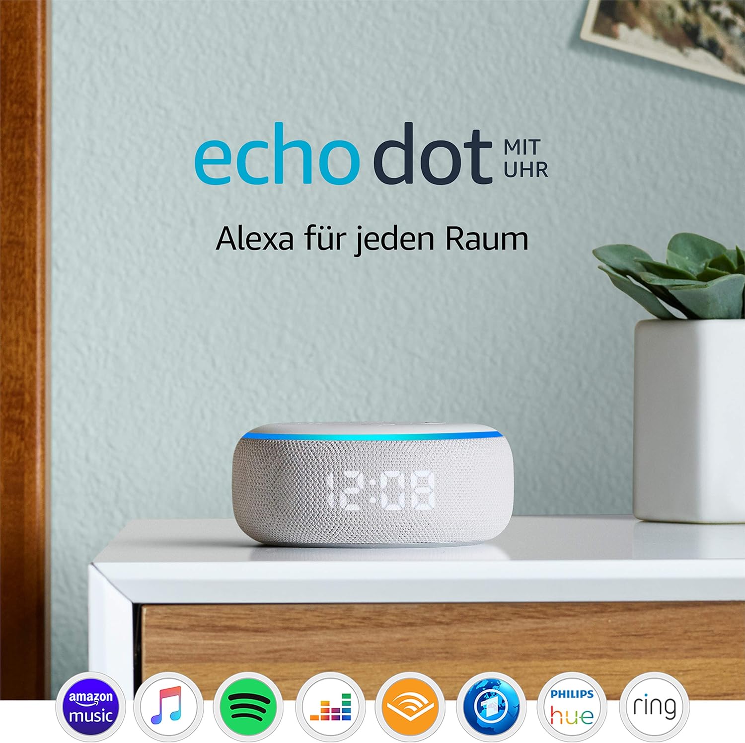 Echo Dot (3. Gen.) – smarter Lautsprecher mit Uhr und Alexa, Sandstein Stoff