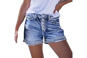 APIVOE Summer Jean Shorts for Women High Waist Sexy Distressed Ripped Jean Shorts Stretchy Pockets Vintage Denim Shorts