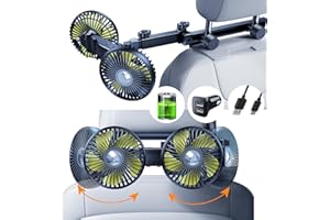 Nauttxon Battery Fan for Car Backseat with Retractable Long Arm, [Comes with Car Charger & USB C Cable*1] 360°Rotatable 3 Speeds Separate Control Rechargeable Car Fan for Back Seat for Vehicles SUV RV