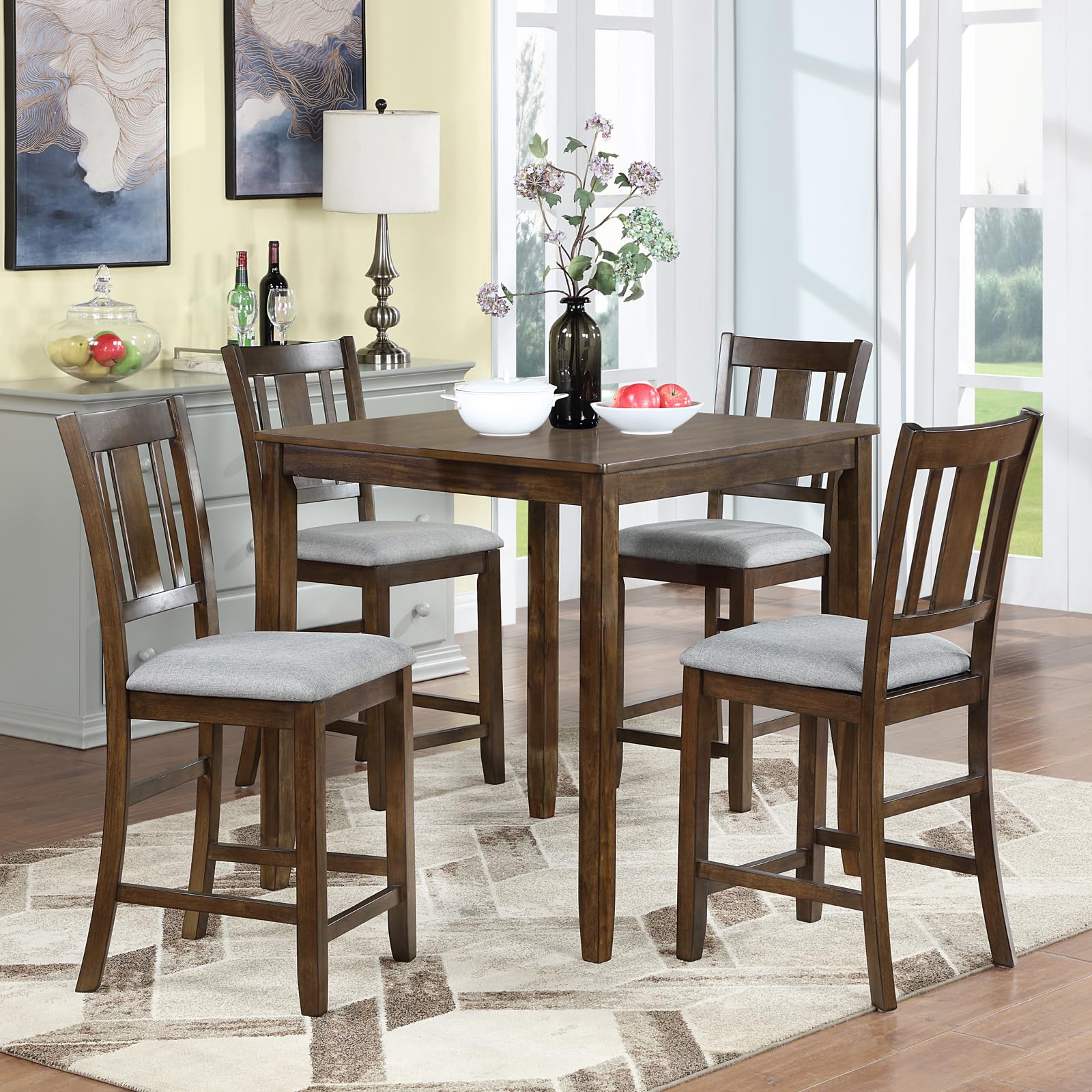 Photo 1 of ***JUST THE TABLE***KEIKI 5-Piece Counter Height Dining Table  Modern Style Wooden Table Set, Easy Assembly, for Kitchen, Dining Room, Walnut