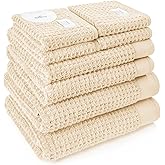 Softerry Waffle Bath Towel Set - 100% Soft Cotton - Plush and Extra Absorbent - Luxury Hotel & Spa Quality - Fade Resistant - Eco-Friendly (Natural, Set of 8 Towels)