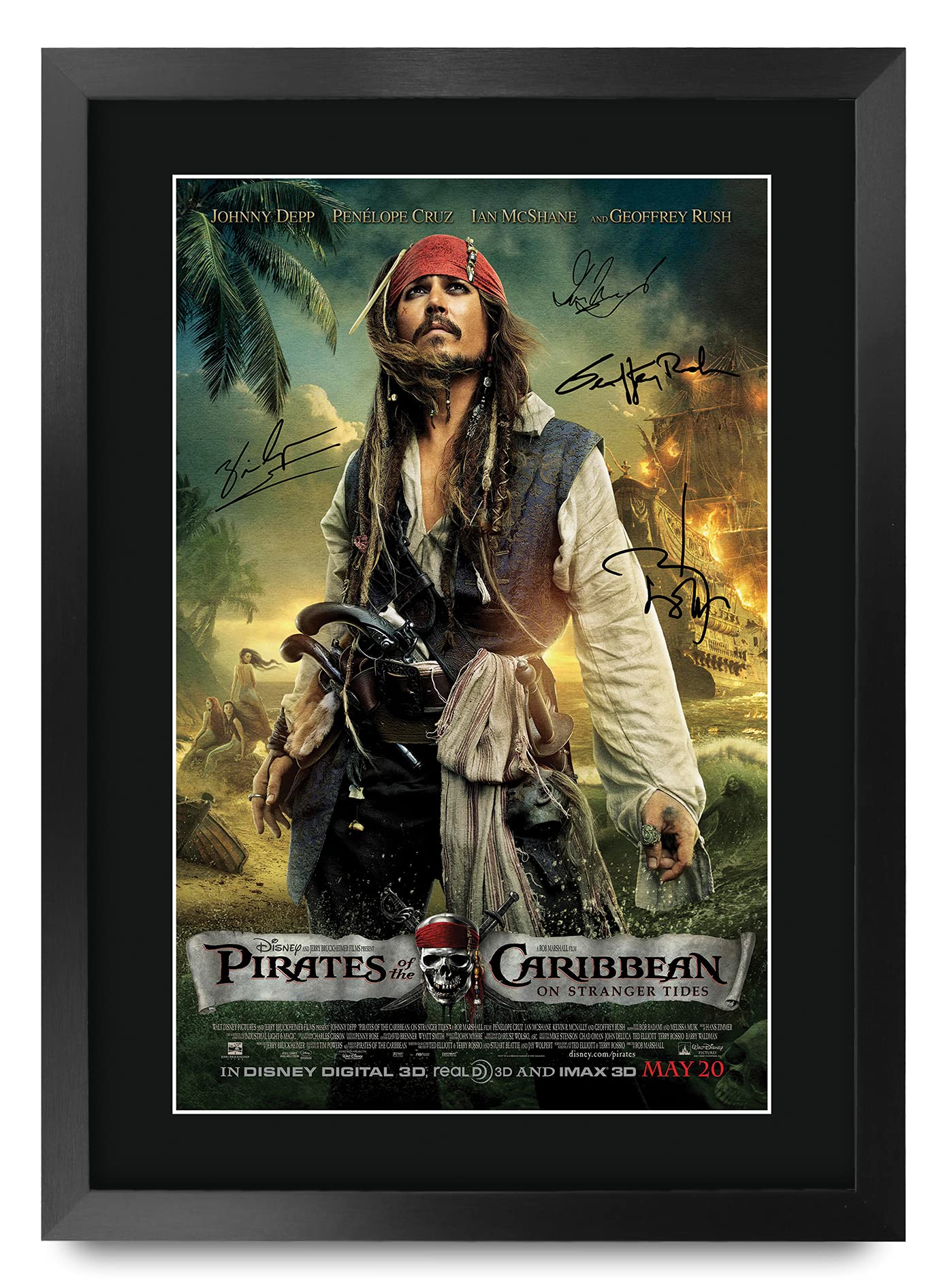 HWC Trading FR A3 Pirates of the Caribbean 4 On Stranger Tides Jonny Depp Gifts Printed Poster Signed Autograph Picture for Movie Memorabilia Fans - A3 Framed