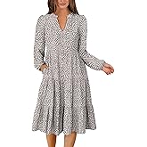 ANRABESS Long Sleeve Midi Dresses for Women V Neck 2025 Fall Fashion Casual Loose Fit Flowy Swing Tiered Vacation Boho Dress