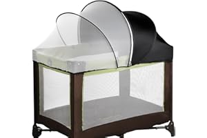 WANRU Pack N Play Tent Cover - Half-Blackout Mosquito Net for Crib & Playpen, Baby Bassinet Cover for Cats with 2-Way Zipper, Sun-Blocking Bug Net for Travel Crib (Black-Large)