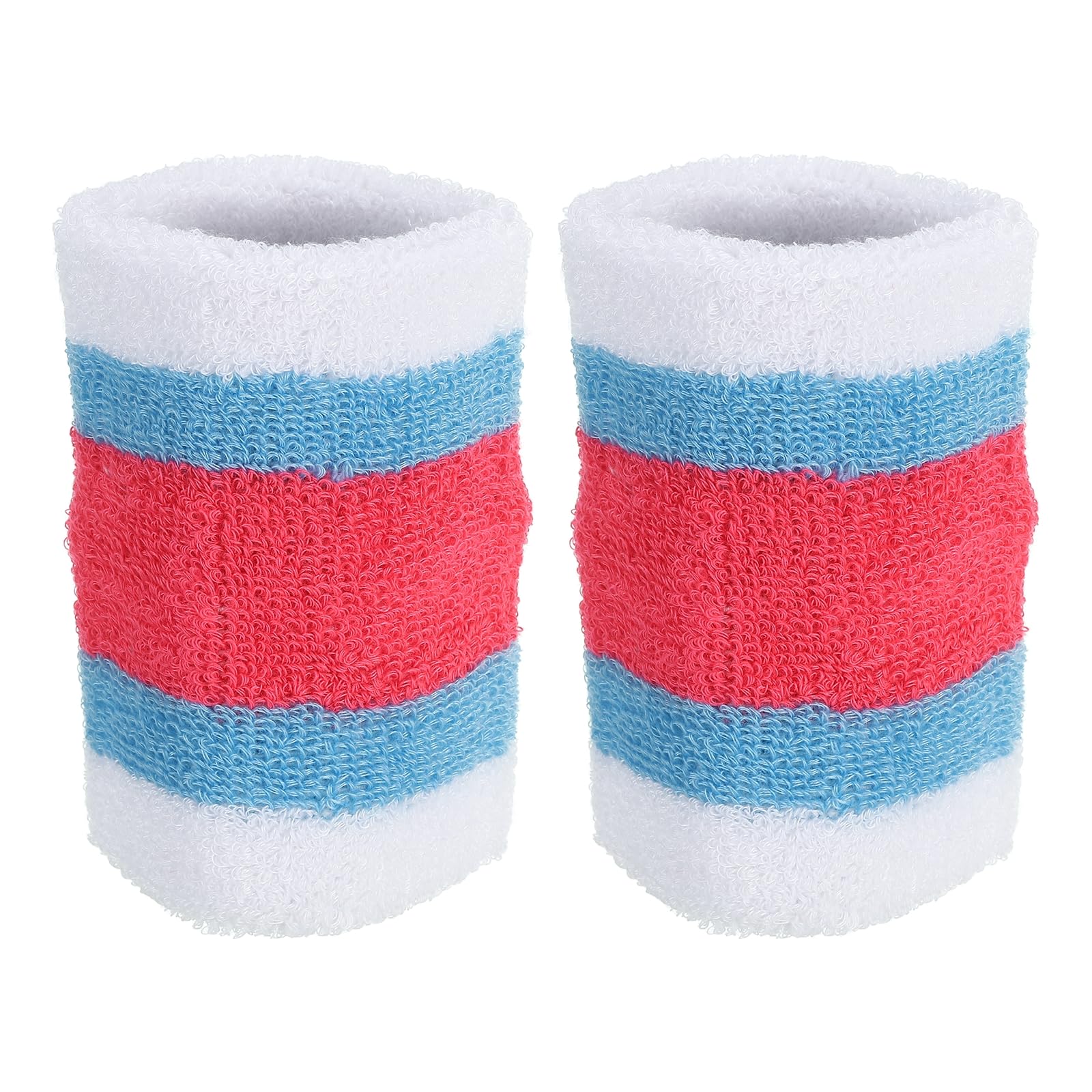 PATIKIL Sports Wristbands 8x10cm, 2 Pack Athletic Cotton Terry Cloth Absorbent Wrist Sweatband for Tennis Basketball Working Out Running, White Blue Red