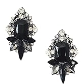 Art Deco Antique Vintage Style Jet Black Onyx Rhinestone Wedding Bridal Prom Cluster Earrings