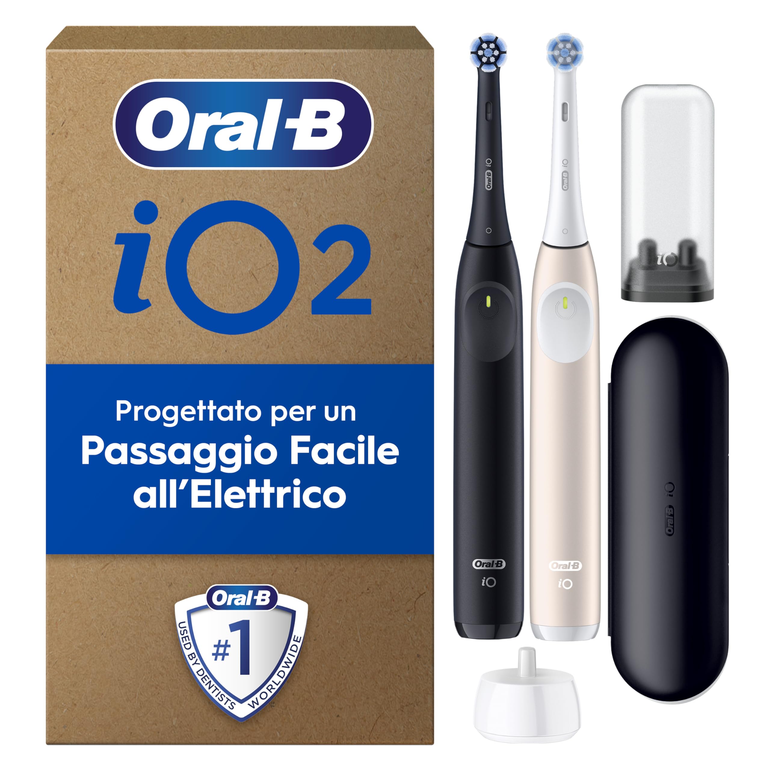 Oral-B Spazzolino Elettrico DUO, 2 Spazzolini Nero e Rosa, 2 Testine Di Ricambio, 1 Custodia Da Viaggio, 1 Supporto per testine, 2 Spazzolini, Pulizia Denti Efficace