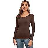 Qzzater Women's Long Sleeve Tops Ribbed Crew Neck Slim Fit Underscrubs Layer T-Shirts Blouse