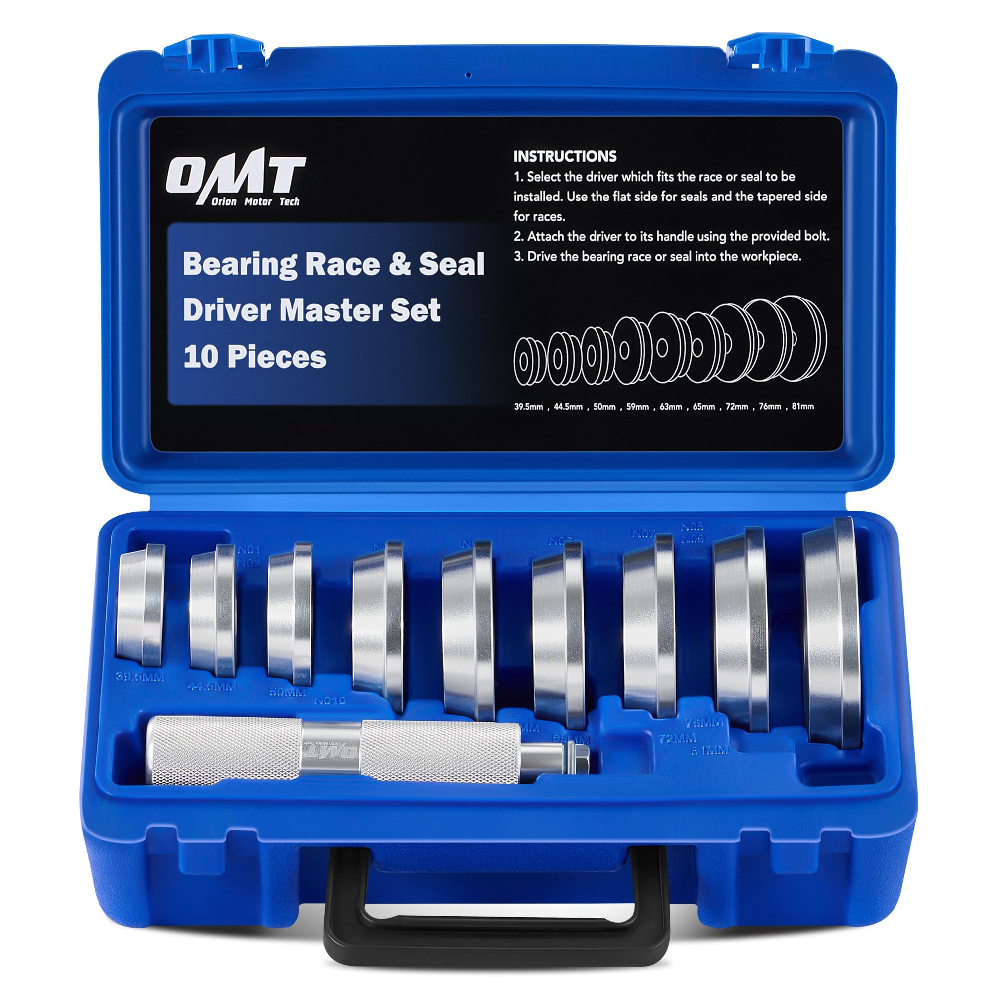 Photo 1 of Orion Motor Tech Bearing Press Kit, 10pc Bearing Race and Seal Driver Set with Seal Driver and 9 Bearing Adapters, Seal Installer Bearing Driver Kit for Bearing Installation