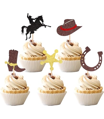 MEZHEN Décoration de Gâteau Cowboy Cupcake Topper Chevaux Cake Topper Cheval Anniversaire Décoration Gâteau Happy Birthday Enfants Fête d'anniversaire
