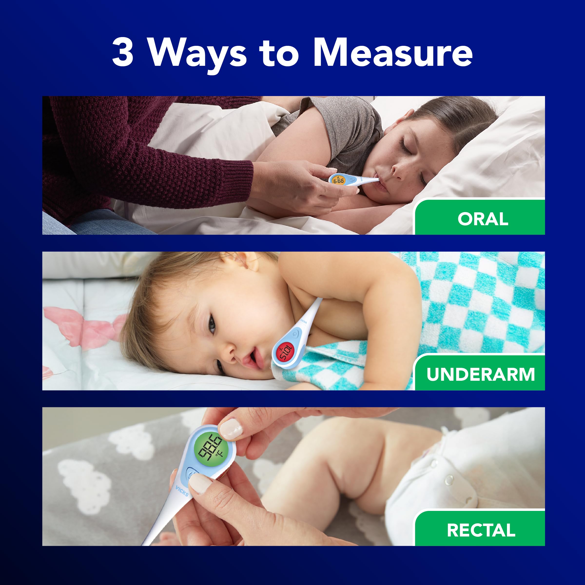 Vicks SpeedRead Digital Thermometer for Baby, Kids & Adults, Color-Coded Readings, Oral, Baby Rectal Thermometer or Under The Arm, Water Resistant