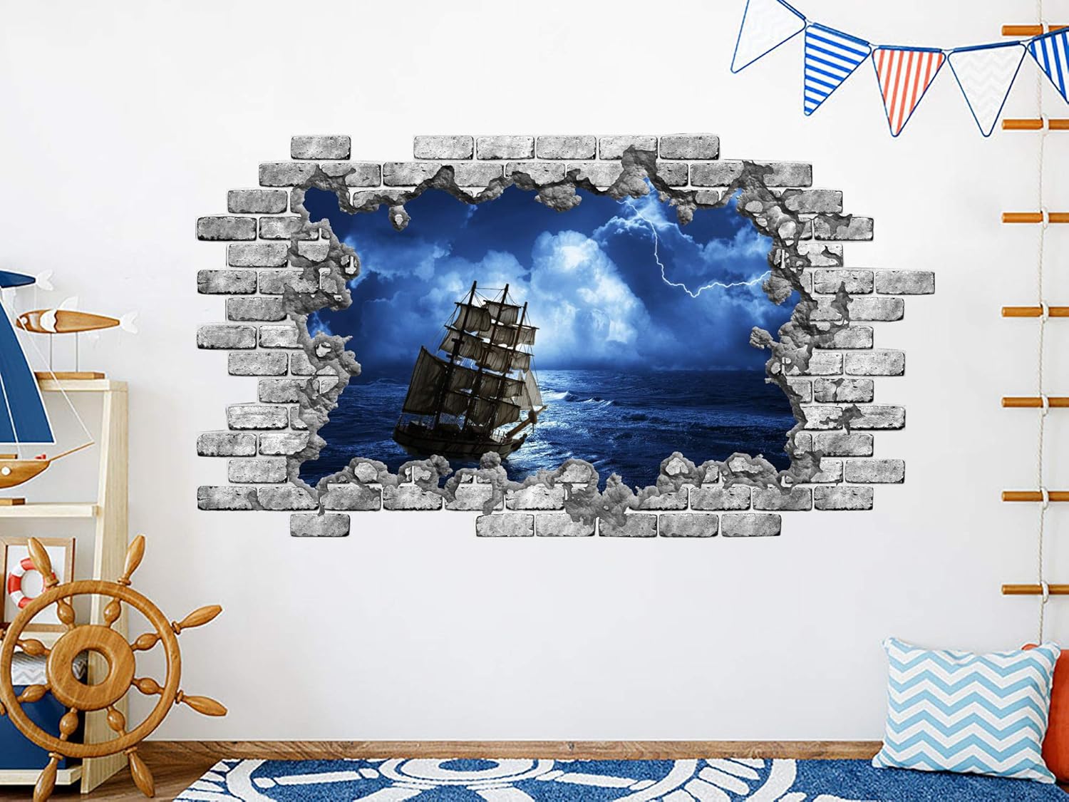 Ship Wall Decal, Nautical Removable Vinyl Sticker, Sea