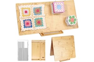 Uotey 22.8" x 11.4" Foldable Crochet Blocking Board with 20 Pins and Pegs - Large Granny Square Blocking Board, Foldable Blocking Boards for Crochet Projects, Wood Knitting Blocking Board for Crochet