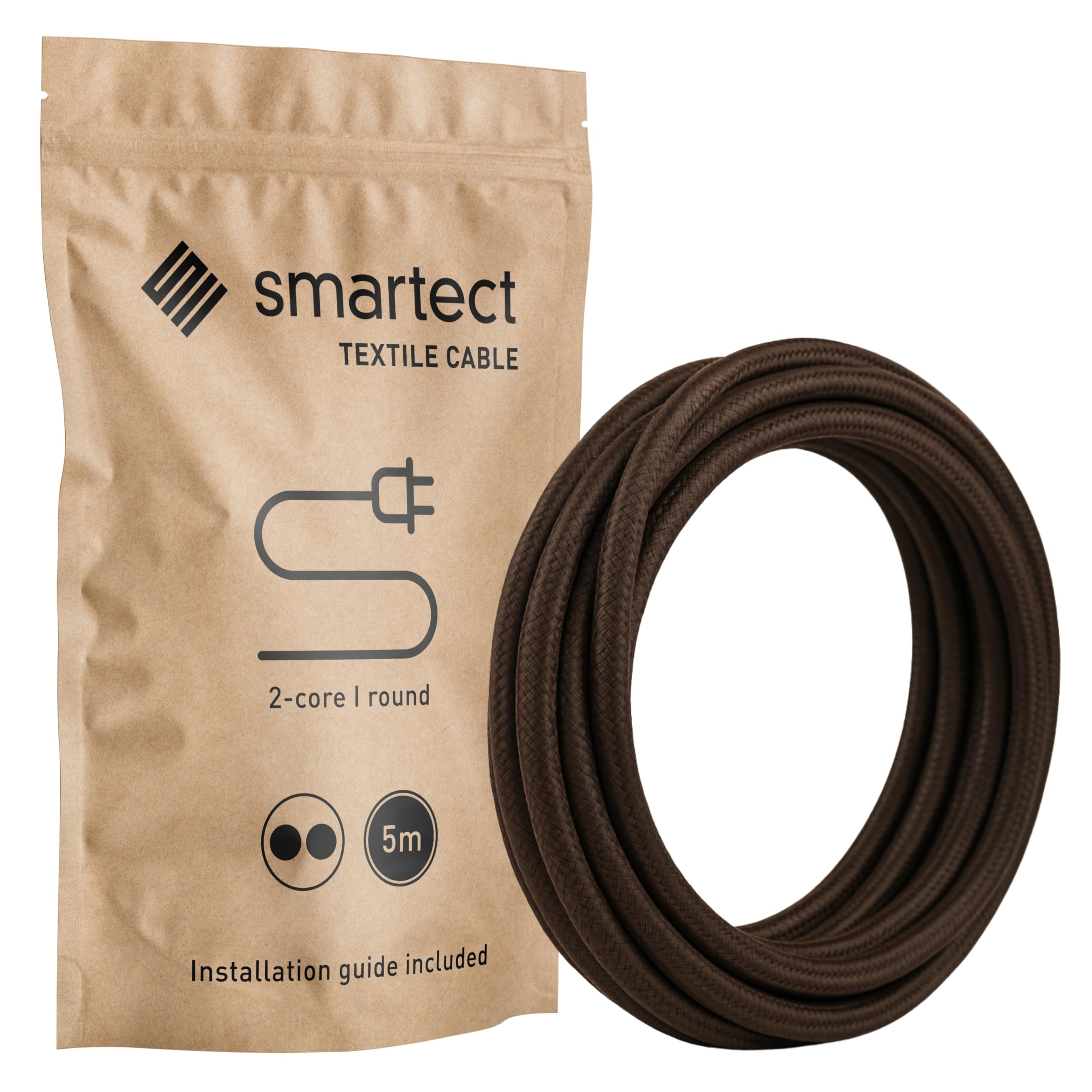 smartect Braided Cable, Brown, 5 Metres 2 Core Electrical Cable (2 x 0.75mm²) Vintage Fabric Electrical Wire for your DIY project