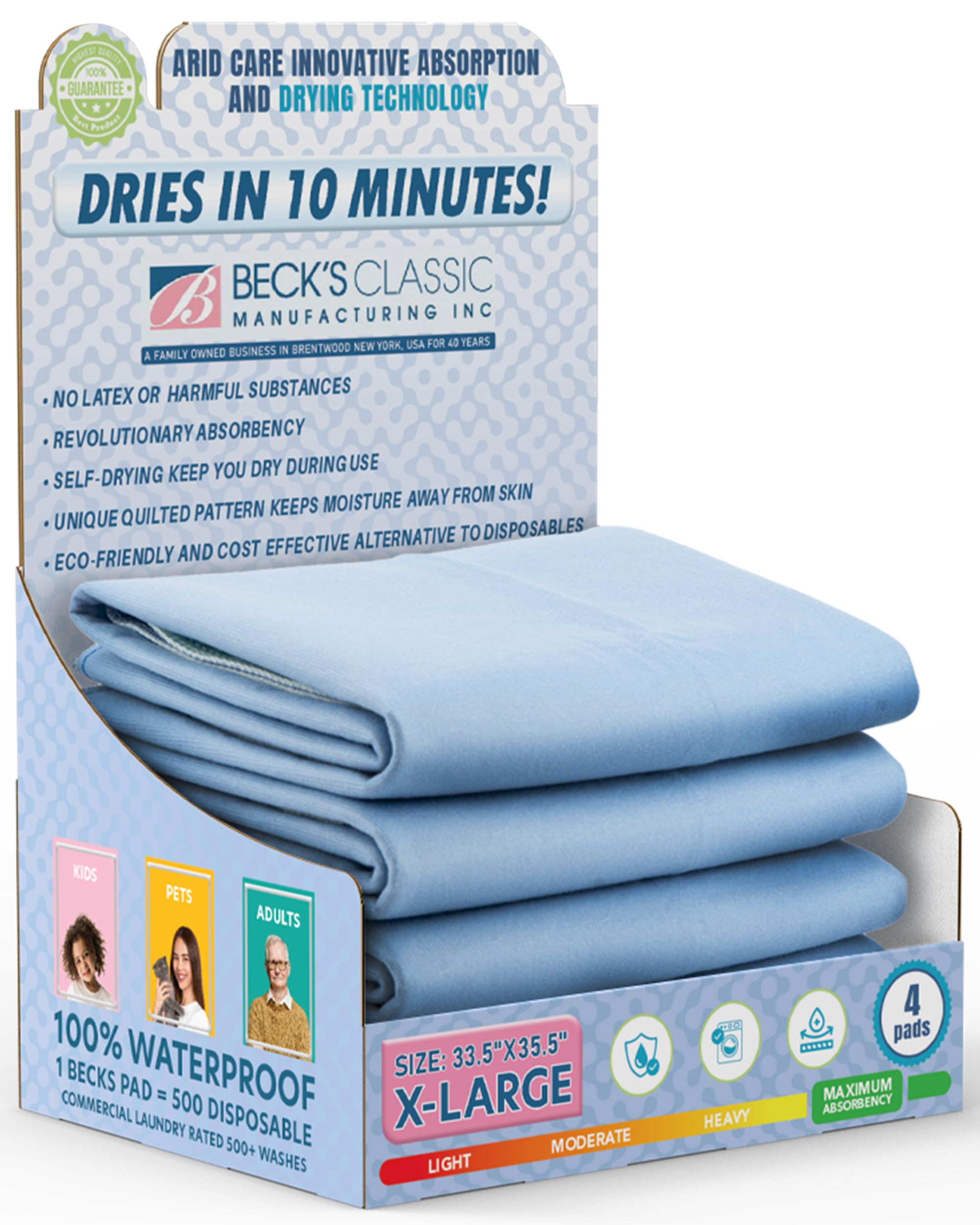 Photo 1 of Beck's Classic Washable Underpads, 34 x 36 (2 Pack) - Heavy Absorbency Reusable Bedwetting Incontinence Pads for Kids, Adults, Elderly, Cats or Dogs- Waterproof Pad for Bed, Couch, Sofa, Floor