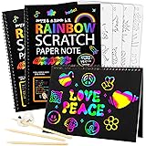 Mocoosy 3 Pack Rainbow Scratch Art Paper Notebooks - Magic Scratch Off Paper Set for Kids Arts Crafts Black Sketch Book Activ
