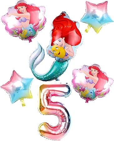 Amazon リトル マーメイド バルーン 5歳 お誕生日 6点セット ディズニー プリンセス パーティー キャラクター お祝い 風船 バルーン おもちゃ