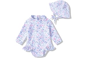 YOUNGER TREE Infant Baby Girl Swimsuit One-Piece Long Sleeve Rash Guard with Hat Set Floral Zipper Bathing Suit Leopard Beach Wear