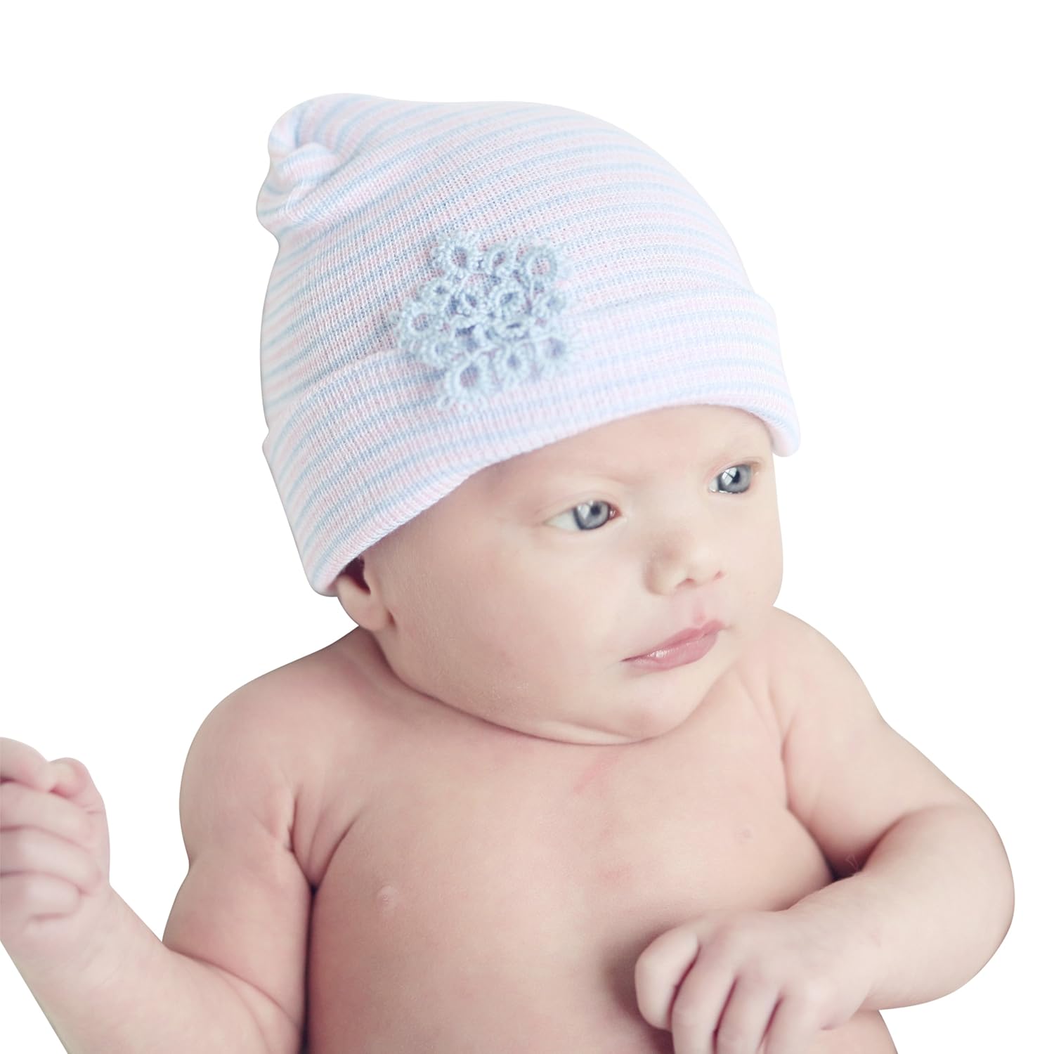 pink and blue newborn hat