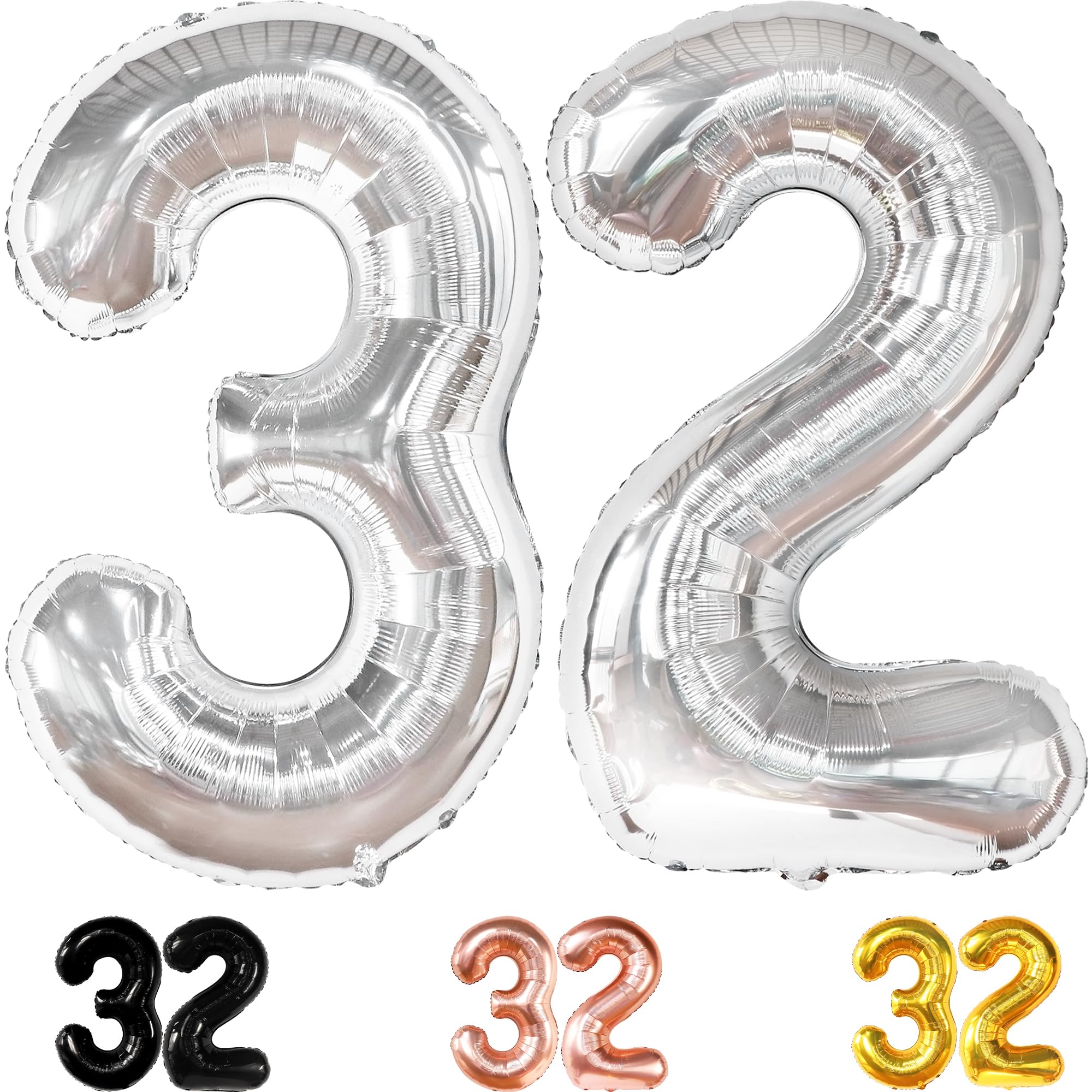 Photo 1 of KatchOn, Silver 32 Balloon Numbers - Huge, 40 Inch | 32 Foil Balloons Numbers | Number 32 Silver Foil Balloons, 32 Birthday Decorations for Women | Silver Number 32 Balloons for Birthday Decorations