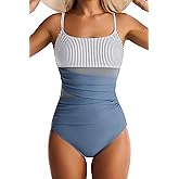 EVOCRCO One Piece Swimsuit for Women Tummy Control Mesh Bathing Suits Sexy Push Up Swimsuits Slimming Square Neck Swimwear
