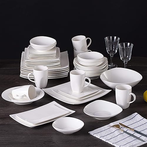 Bone China Square Shape, Elegance White 51pc Dinnerware Set in