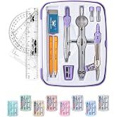 Mr. Pen- Geometry Set, 13 pcs, 3 Metal Compasses, Protractor, 6" Ruler | 45&deg; &amp; 30&deg;/60&deg; Set Squares, Pencils, Lead Refills, Sharpener &amp; Eraser for Math, Drafting &amp; Classroom Use