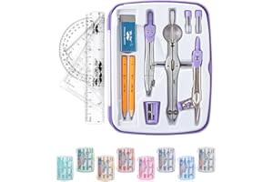 Mr. Pen- Geometry Set, 13 pcs, Compass for Geometry Compass, Geometry Kit Set with Shatterproof Storage Box, Math Compass, Geometry Set for School, Compass Math, Protractor and Compass Set, Purple