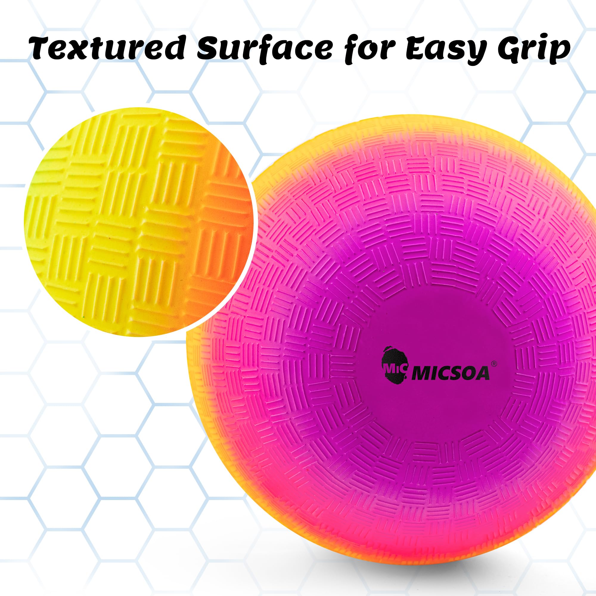 Micsoa Mic Playground Balls Kickballs 8.5 Inch, Rainbow Playground Ball Set for Kids and Adults, Dodgeball Kick Balls Handball for Indoor & Outdoor Schoolyard Games with Hand Pump(4 Pack)