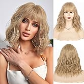 NAYOO Short Blonde Wig with Bangs, 14 Inch Blonde Bob Wig, Shoulder Length Taylor Swift Style, Glueless