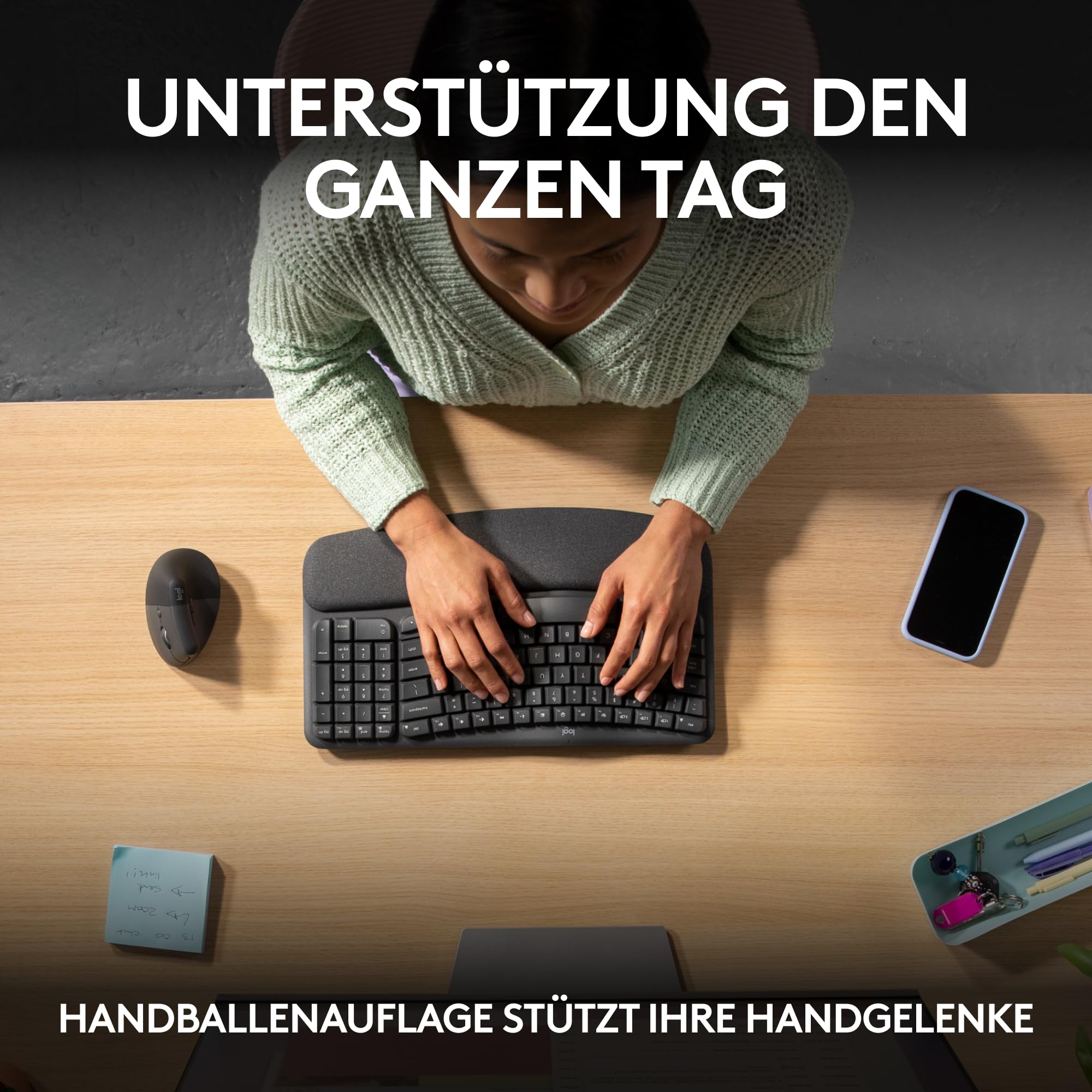 Logitech Wave Keys kabellose ergonomische Tastatur, gepolsterte Handballenauflage, Komfortables natürliches Tippen, Easy-Switch, Bluetooth, Logi Bolt, Multi-OS, Windows/Mac, Deutsches QWERTZ, Graphit 4