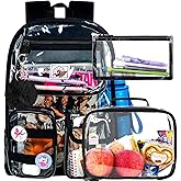 CCJPX 3Pcs Clear Backpack for Girls, School Transparent Bookbag, Heavy Duty See Through Backpacks for Teens Elementary