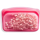Stasher Platinum Silicone Food Grade Reusable Storage Bag, Raspberry (Snack) | Reduce Single-Use Plastic | Cook, Store, Sous 