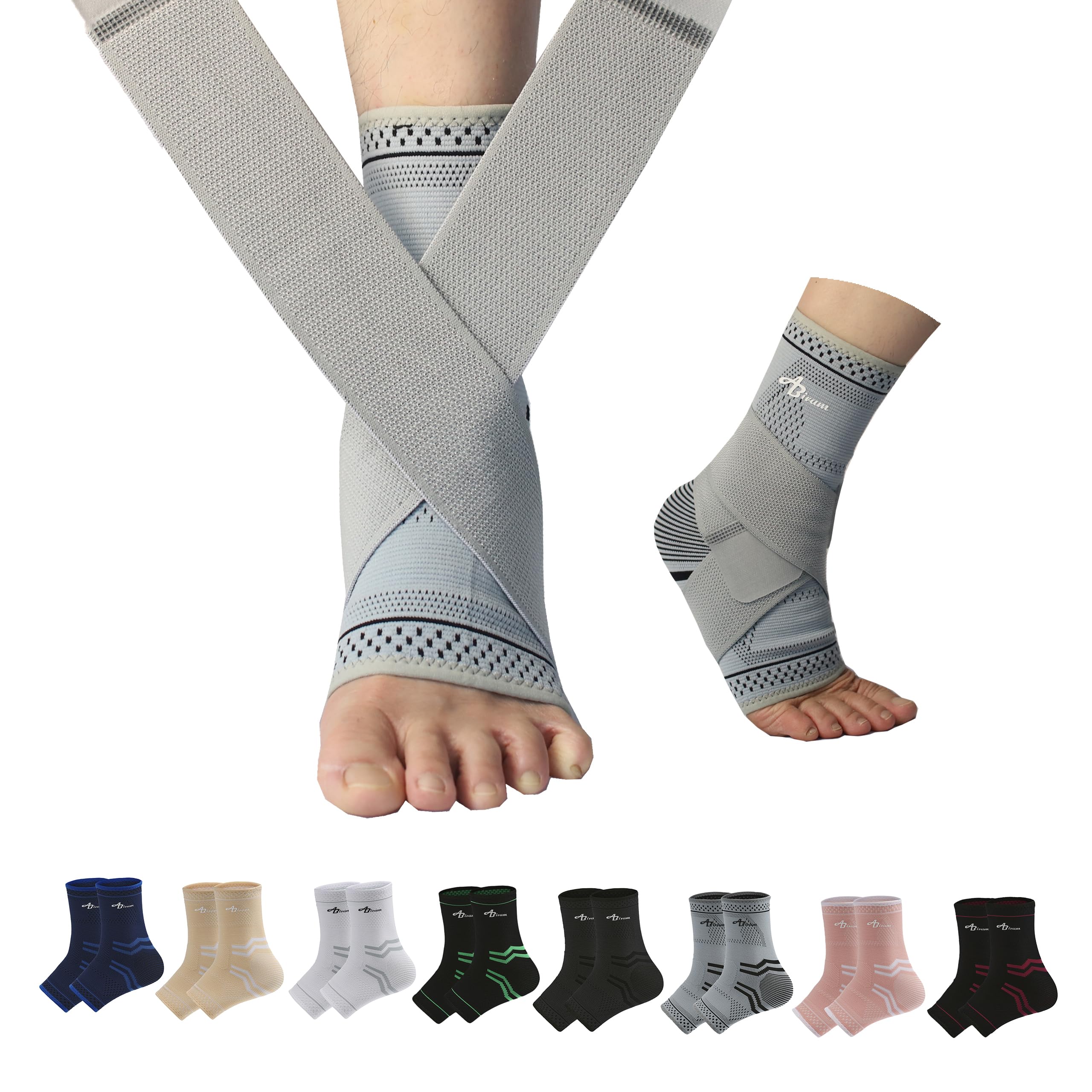 Photo 1 of ABIRAM Ankle Brace, Ankle Compression Sleeve for Sprained Foot, Foot Sleeve (1 Pair) with Wrap, Ankle Support, Plantar Fasciitis Relief Socks, Achilles Tendonitis, Women & Men