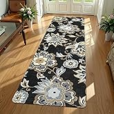 Lahome Floral Washable Runner Rug - 2x6 Runners for Hallways Non-Slip Low-Pile Kitchen Rug, Black Paisley Print Carpet for Laundry Bedroom Entryway （(2’X 6’, Blacak)