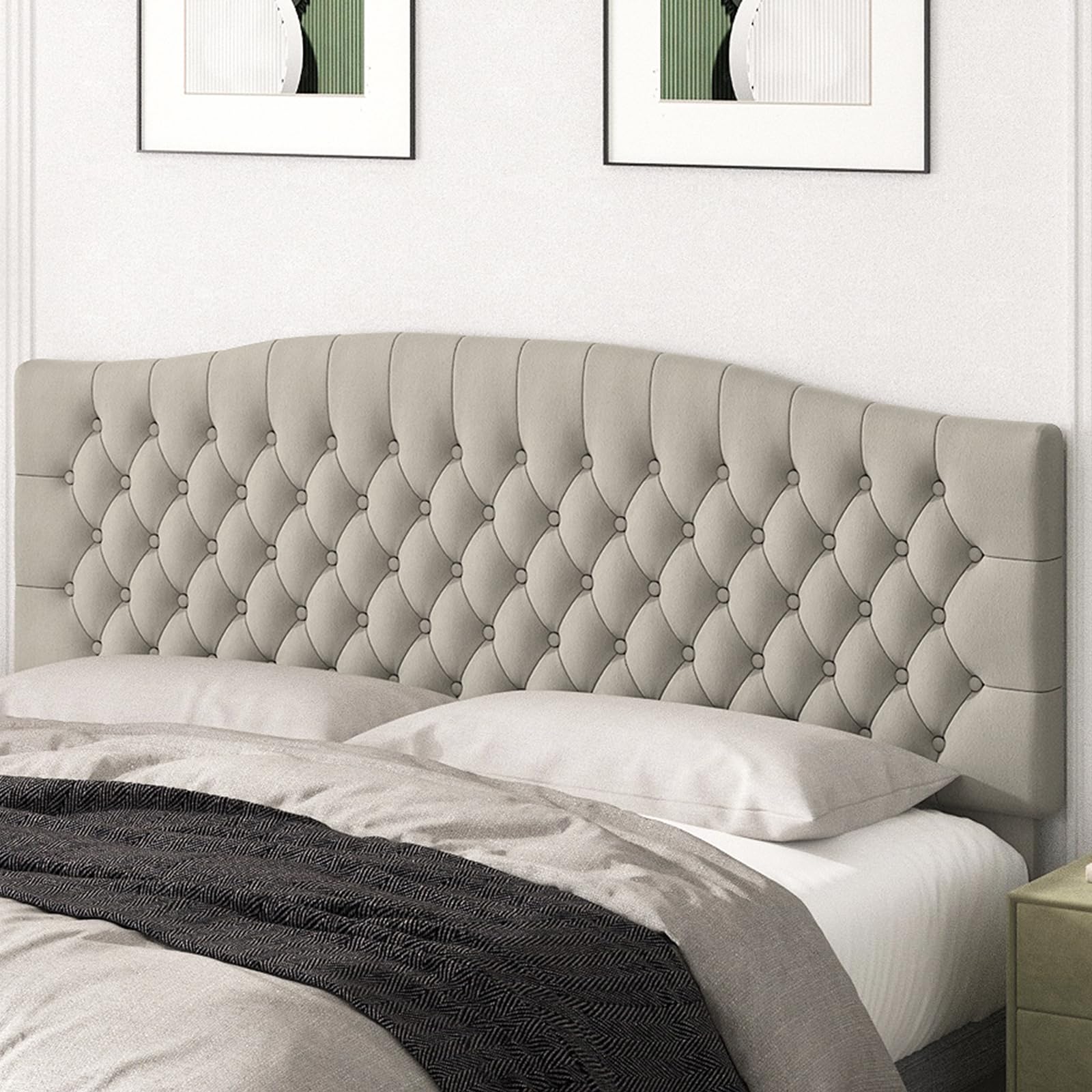 Photo 1 of ***BUTTON OFF ON FRONT OF HEADBOARD-SEE PICS***Befurtori King Headboard Only, Upholstered Head Board for Adjustable Bed Velvet Tufted Cal King Size Wall Mounted Headboard with Solid Wood Legs Head Board, Taupe